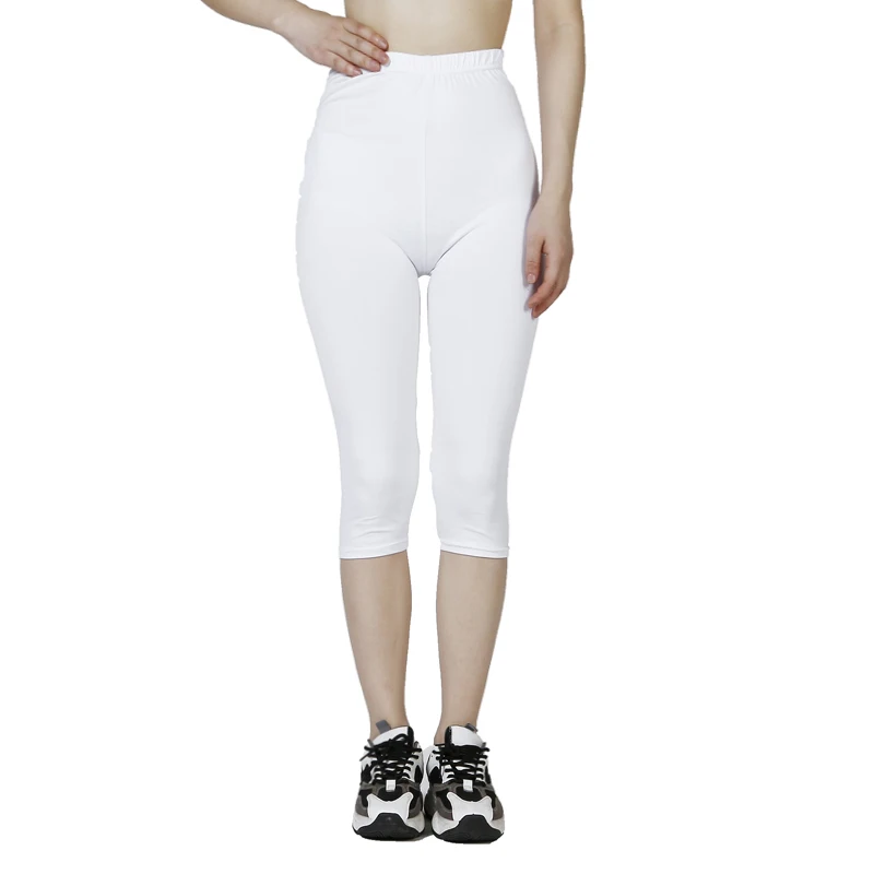 QR61 Pure White Spring/summer Brushed Cropped Pants for WOMEN\'S Fashionable High Elastic Elastic Leggings