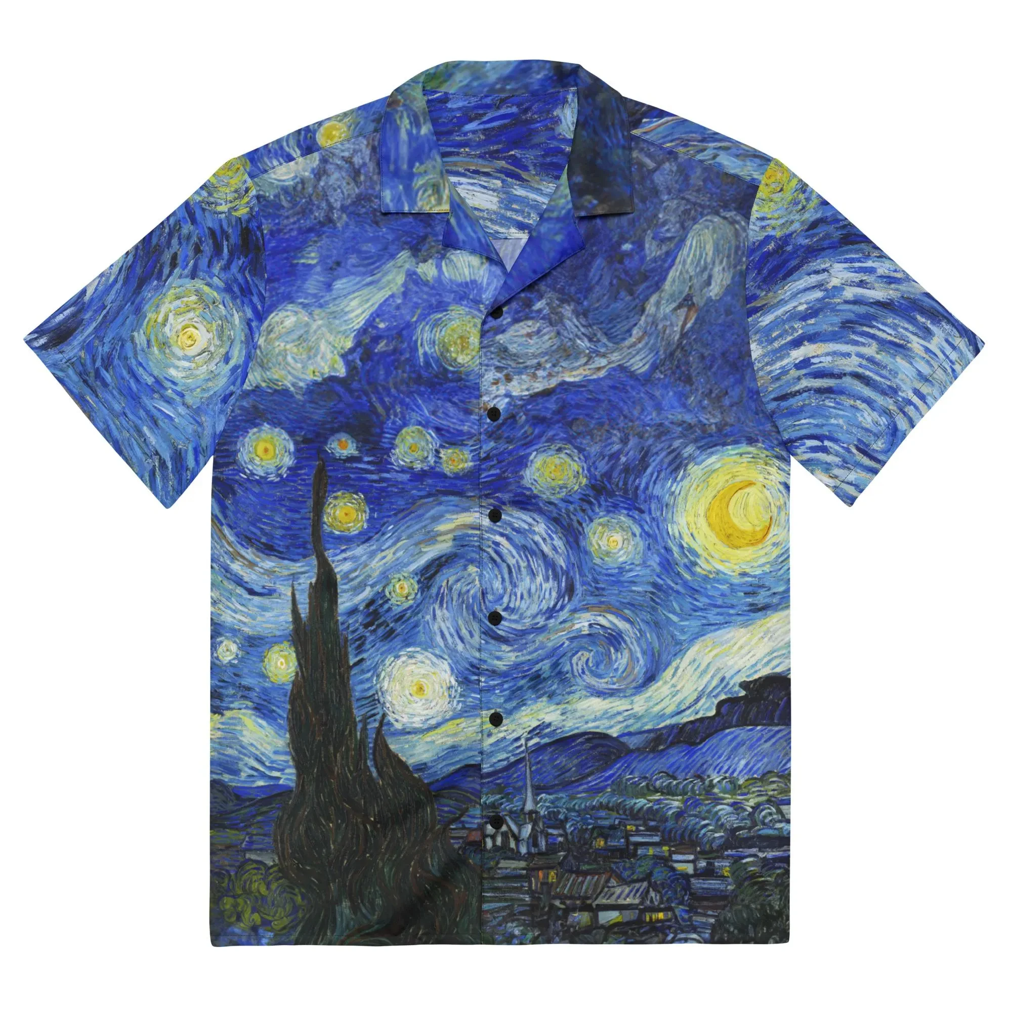 Unisex Vincent Van Gogh - Starry Night Button Up Shirt Art Button Up Shirt Retro Popular Clothing Short Sleeve Casual Streetwear