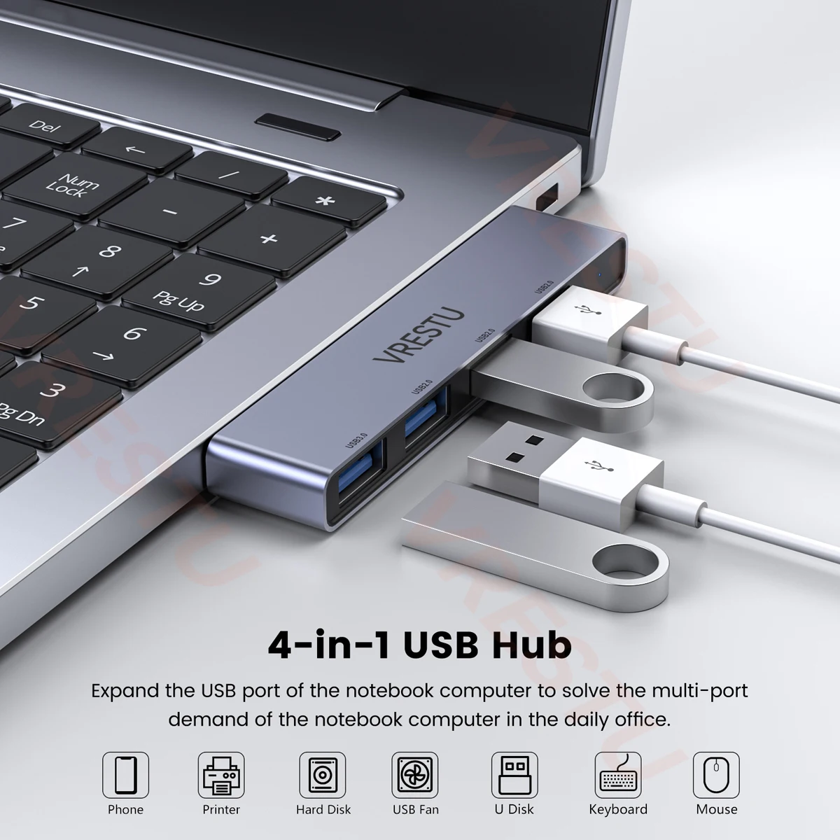 4 Port USB HUB USB 3.0 Multi Expander Hab USBA Splitter Power Adapter 5Gbps High Speed OTG Expansion for PC Computer Accessories