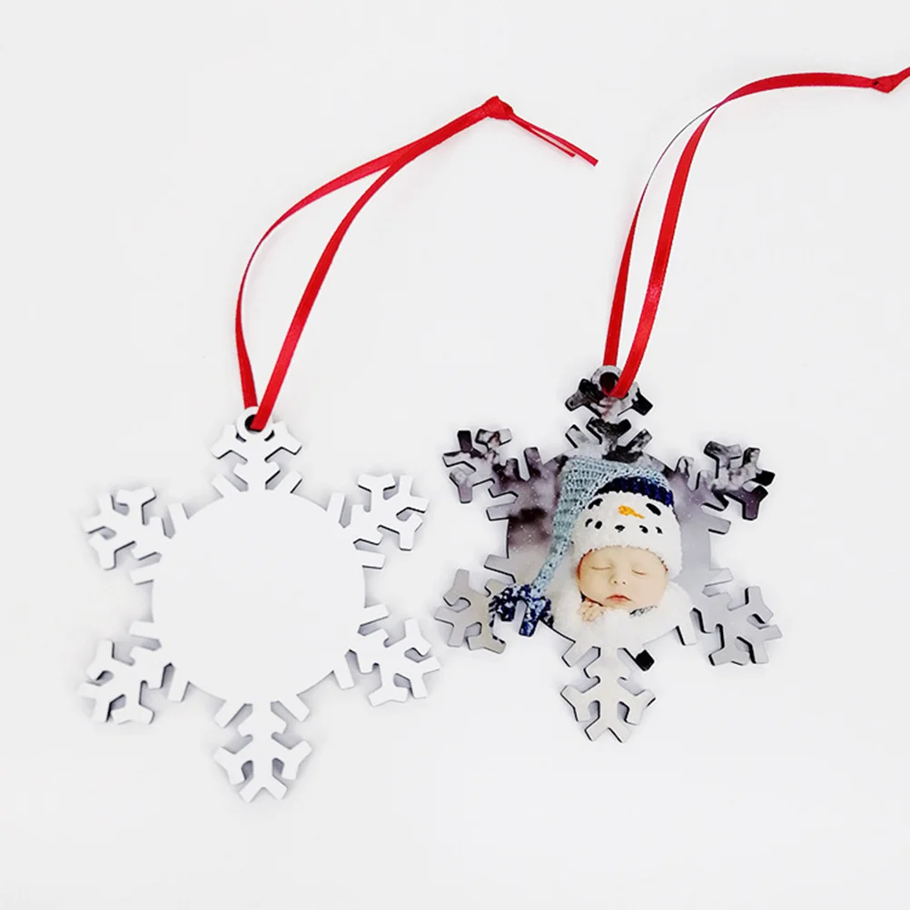 

10Pcs Christmas Tree Decoration Pendant Snowflake Shape Wooden Hanging Ornaments Double-Sided Heat Transfer Printing