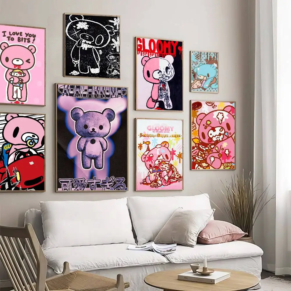 Anime G-Gloomy Horror Bears Classic Whitepaper Poster, wasserfester Papieraufkleber, ästhetische Kunst-Wandmalerei für Kaffeehaus und Bar
