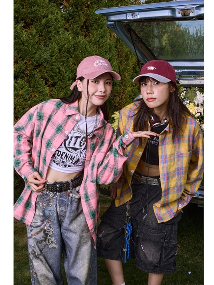 

Plaid Long Sve Men's irt Spring New American Retro Sle Couple's Faionable Casual Button down irt Youth Sle