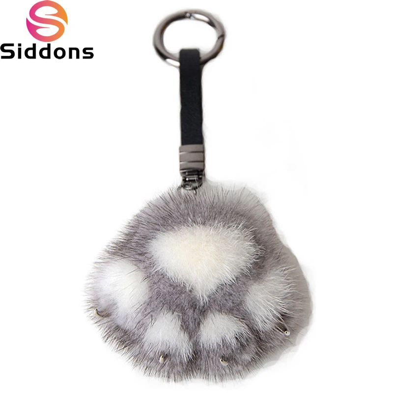 2024 Fashion New Women Real MInk Fur Car Key Pendant Ring Cat Bear Paw Toy KeyChain Cute Bag Charm Ornaments Soft Pompom Plush