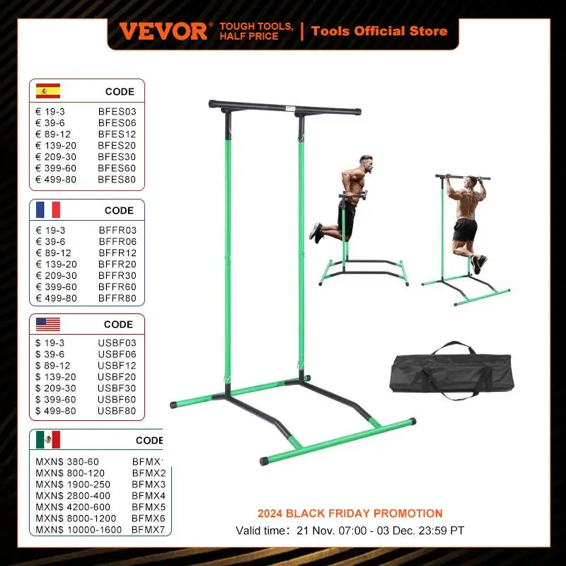 VEVOR Power Tower Dip Station 2-Level Pull Up Bar Stand Multi-Function Strength Training Workout Equipment  220 LBS  Capacity