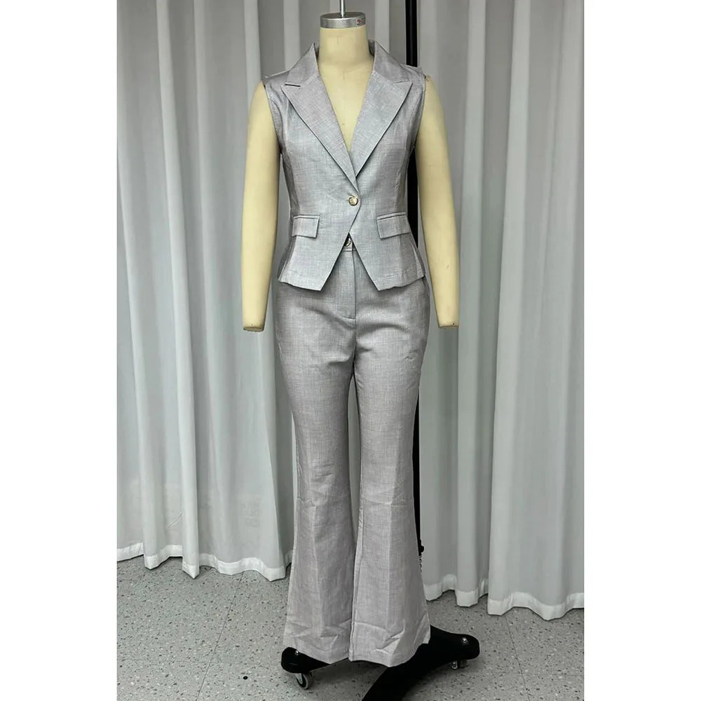 Abito da donna elegante estivo Giacca senza maniche con un bottone Pantalone due pezzi Set Smart Slim Fit Ufficio Vita quotidiana Abbigliamento femminile