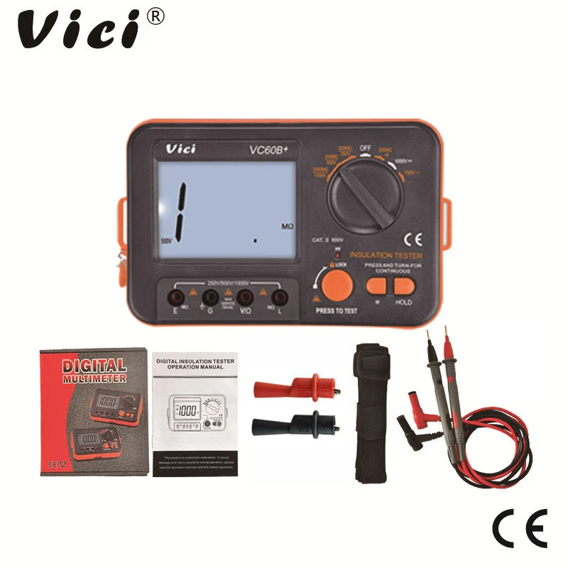 Insulation Resistance Meter VC60B+ Megohmmeter Ohmmeter Voltmeter Tester 1000V Megger High Volt Short Circuit Input Alarm