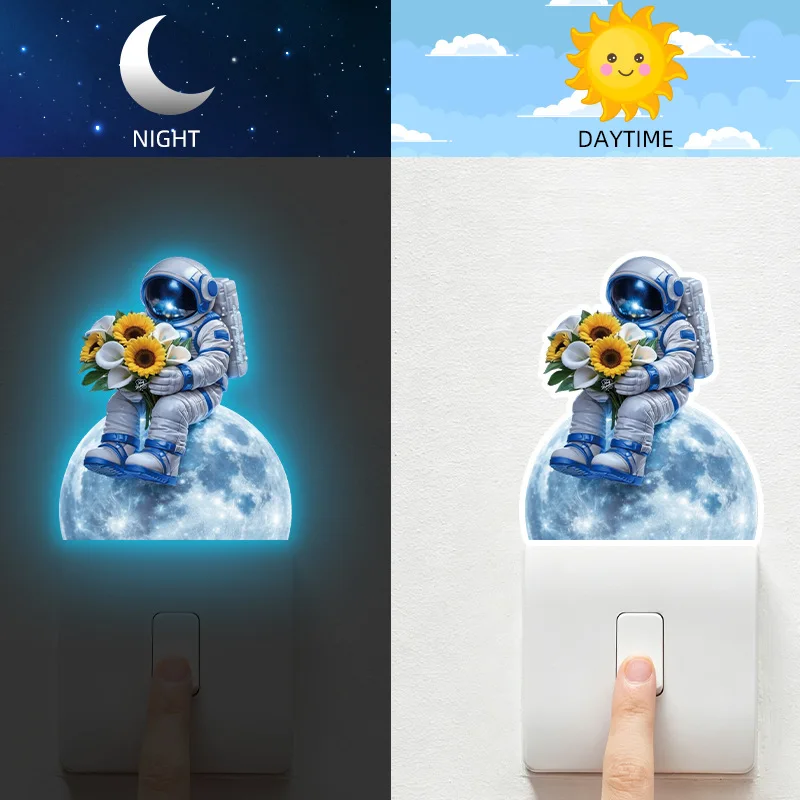 Luminous Astronaut Wall Sticker Glow in Dark Spaceman on Moon Decal Self Adhesive Light Switch Decor Kids Room Car Window