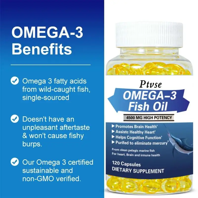 Fish Oil Omega 3 - Holistic Health Supplement - Immune System Health Supplement 4500mg Easy to Swallow