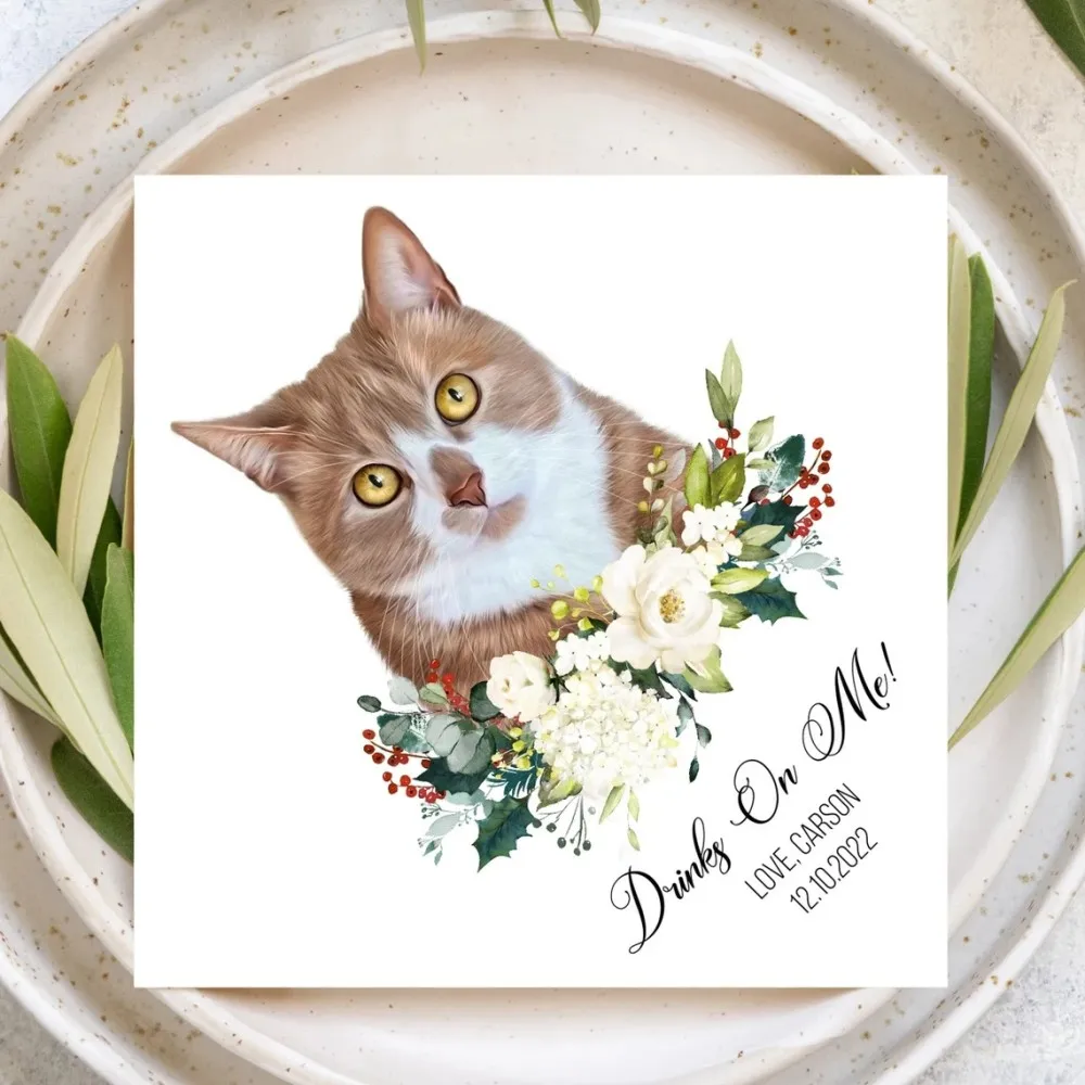 70 pcs Custom Personalized Pet-Themed Personalized Wedding Napkins-I Do Too Cocktail Napkins for Pet Lovers