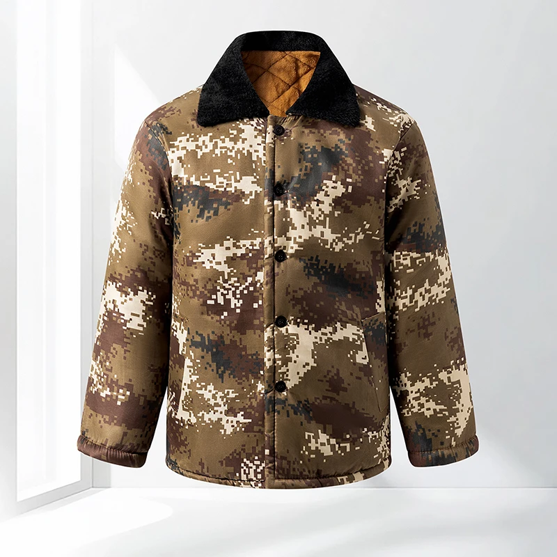 

Hit Product Man Camouflage Cotton-Padded Jacket Stand Collar Button Minimalist Japanese-Style Coat Leisure Wear-Resistant Tops