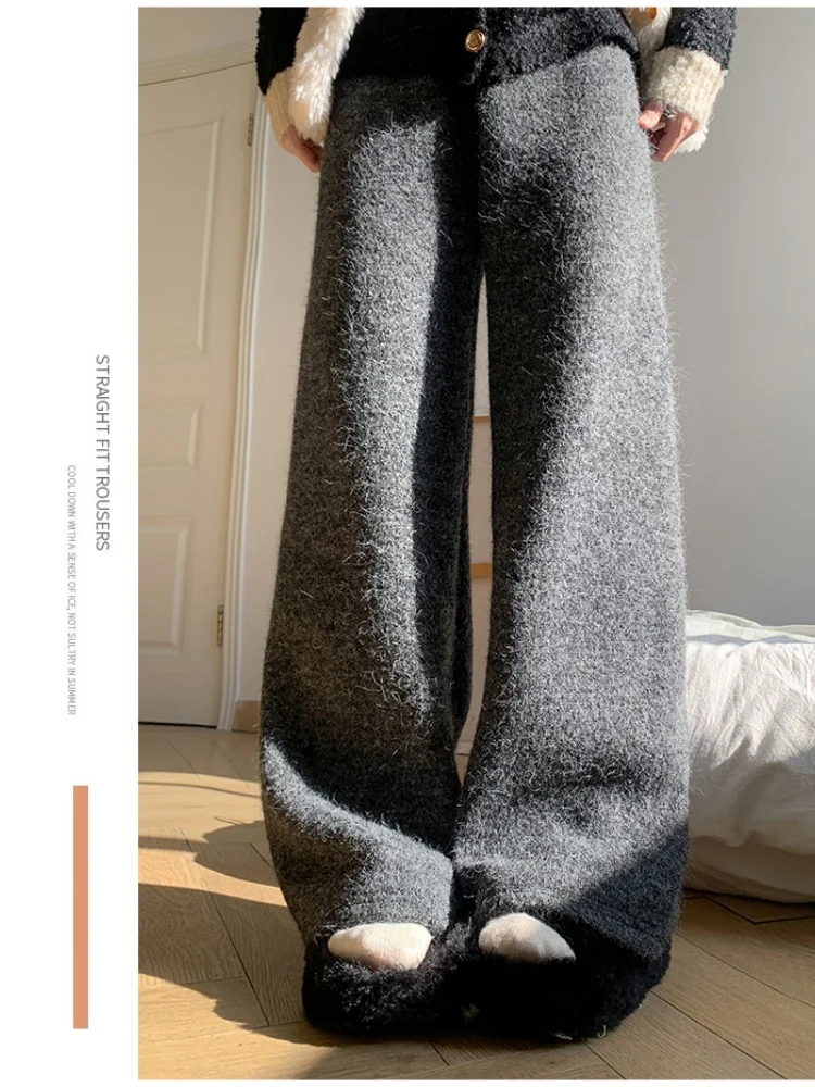 Nuovo autunno inverno edizione stretta casual allentato con pantaloni dimagranti spessi pantaloni da pavimento in lana da donna