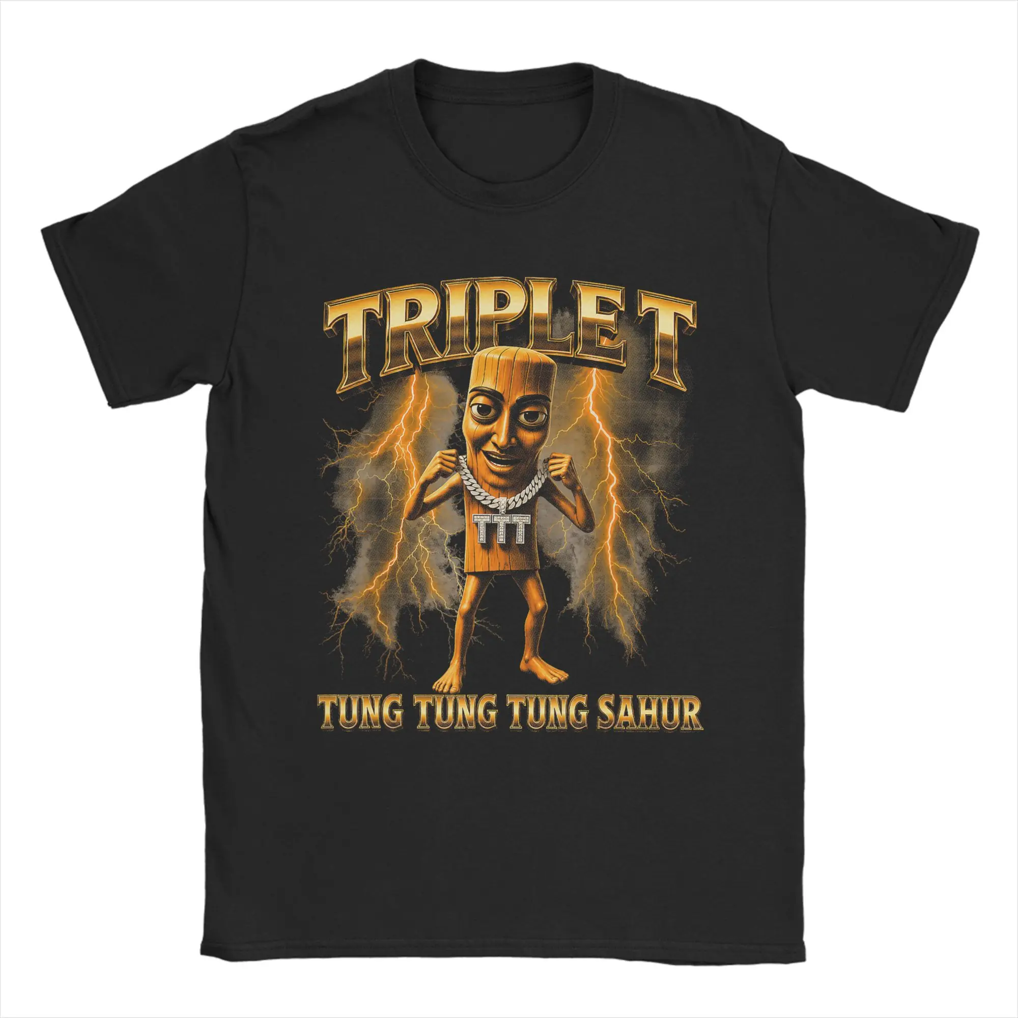 Men Triple T Tung Tung Tung Sahur T Shirts  Pure Cotton Clothing Humorous Short Sleeve O Neck Tee Shirt Plus Size T-Shirts