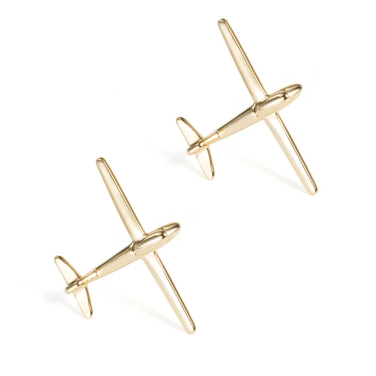 Gemelli personalizzati in metallo liscio oro a forma di aeroplano, da uomo, per camicia francese, con chiodi sulle maniche, regalo di Natale_voghion.com