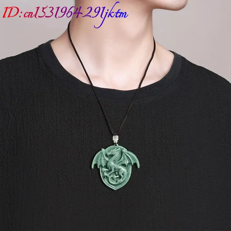 Natural Burmese Jadeite Dragon Pendant Necklace Gemstone Carved Amulet Vintage Luxury Real Jade Jewelry Charm Gifts for Women view 5