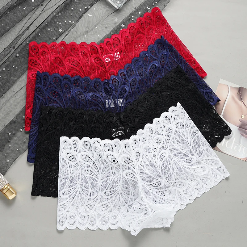 

Women Sexy Lace Boyshort Hollow Out Floral Panties Female Low Waist Transparent Underpants Invisible Lingerie M-XL