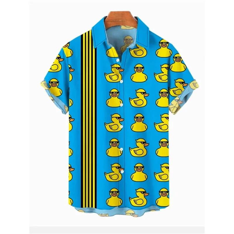 Camisa de Cosplay con patrón de pato para hombre, camisa de manga corta con estampado 3D de animales de dibujos animados de empalme, Unisex, moda hawaiana