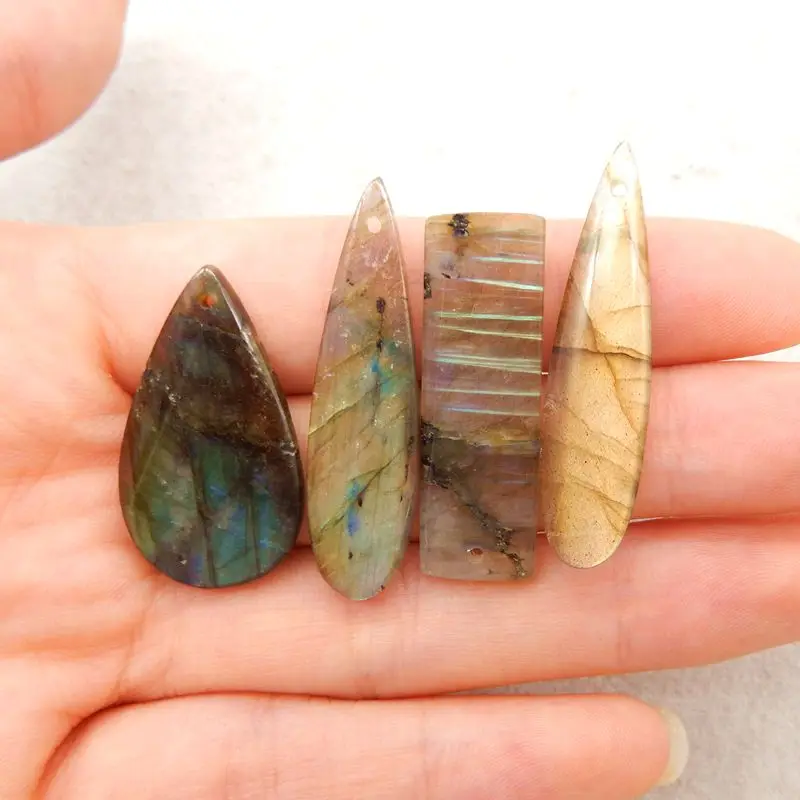 

4 шт. Набор подвесок из лабрадорита смешанной формы: компоненты радужного натурального камня для изготовления ювелирных изделий своими руками 37x9x4 мм-10,2 г