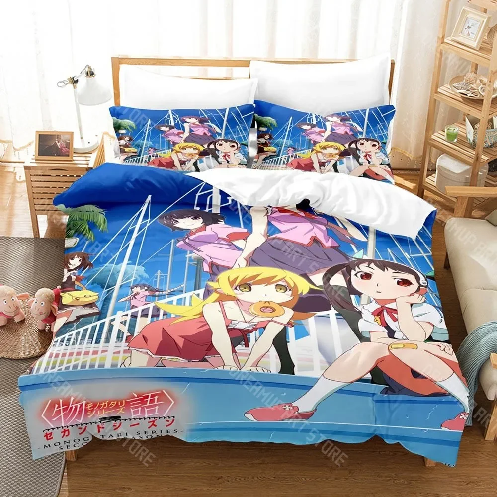 

Комплект постельного белья Monogatari с 3D принтом, одинарный, полный, королевский размер, комплект постельного белья для взрослых и детей, комплекты пододеяльников для спальни, 3D аниме, простыня S