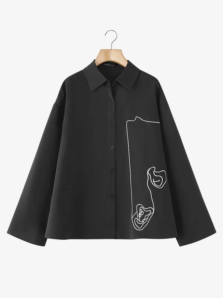 ZANZEA-túnicas coreanas holgadas informales de verano para mujer, camisas bordadas, blusa de manga larga para oficina, Tops con cuello de solapa para vacaciones