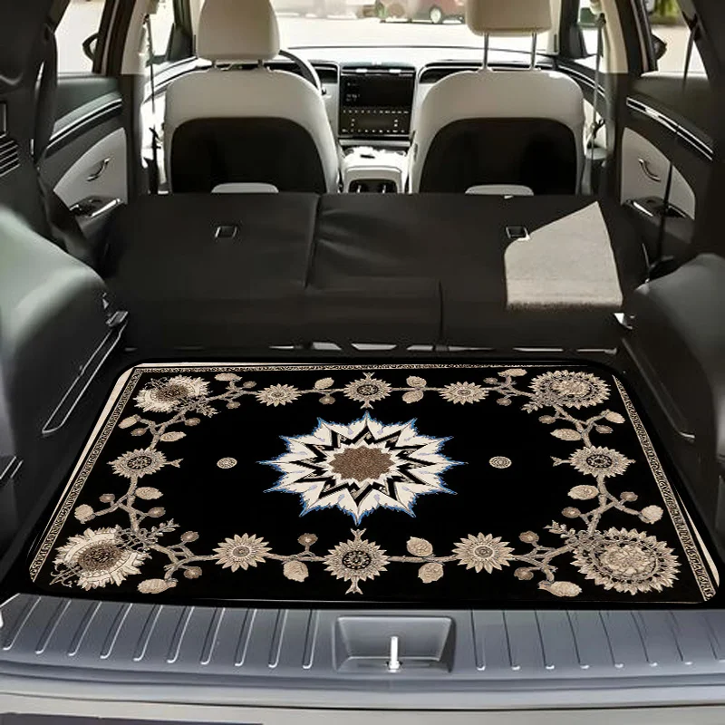 2D Flat Classic Persian Retro Floral Geometric Pattern Car Trunk Mat, 1pc, Soft, Dustproof, Durable, Machine Washable Easy-Clean