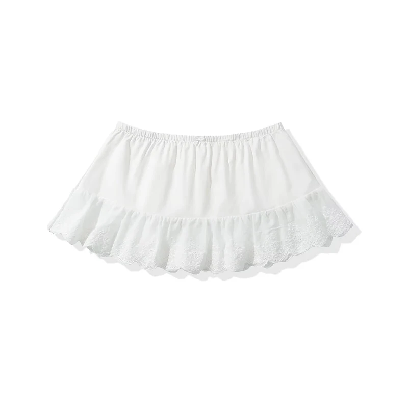 2025 Women Floral Embroidery Sexy Low Waist A-line Mini White Skirt Sweet Girl Cotton Holiday Summer Skirts