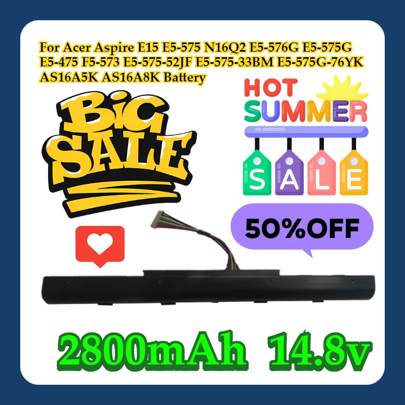 

For Acer Aspire E15 E5-575 N16Q2 E5-576G E5-575G E5-475 F5-573 E5-575-52JF E5-575-33BM E5-575G-76YK AS16A5K AS16A8K Battery