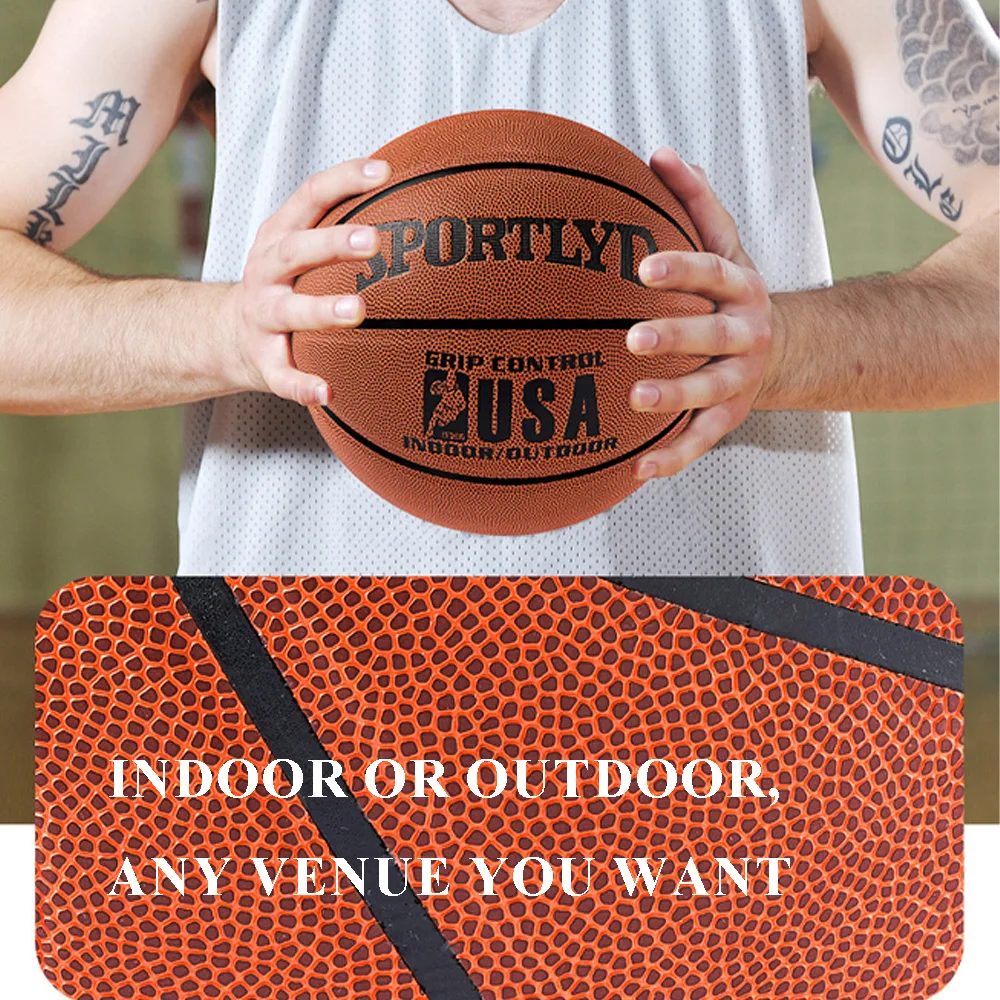 Outdoor basketballen maat 7, stuur basketbalnettas pomp en luchtnaald PU-materiaal cadeau voor jongens en meisjes tieners en volwassenen