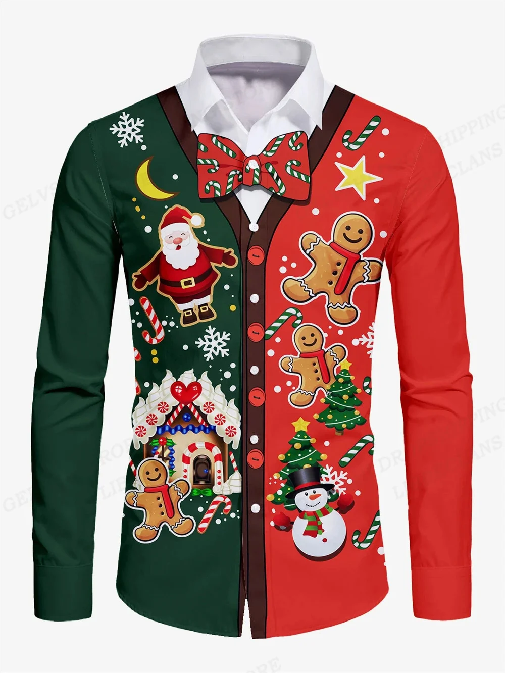 

Men's Christmas Shirt Long Sleeve Button Funny Christmas Print Pattern Shirt Daily Outgoing Top Comfortable Soft Fabric