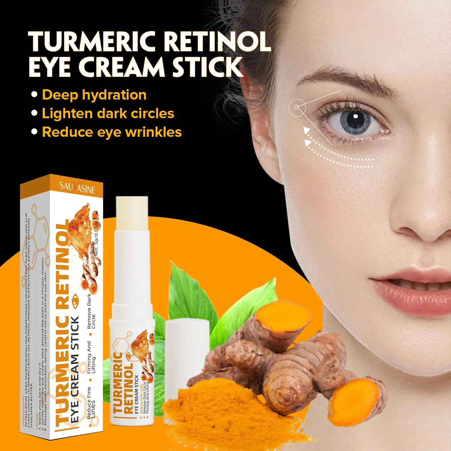 

Turmeric Retinol Eye Cream Stick Fade Eye Wrinkles Lighten Dark Circles Eye Bags Deep Hydration Moisturizing Firming Lifting Eye