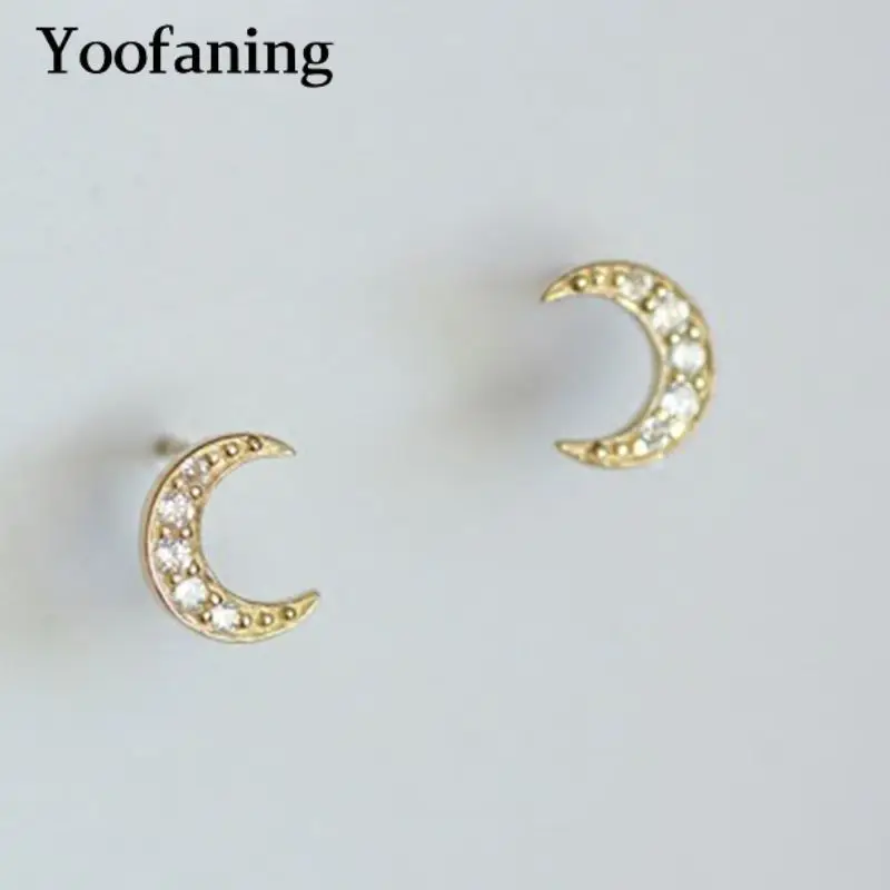 

925 Sterling Silver Needle Cute Moon Cartilage Earrings Mini Stud Earrings for Women Fashion 24K Gold Earrings Exquisite Jewelry