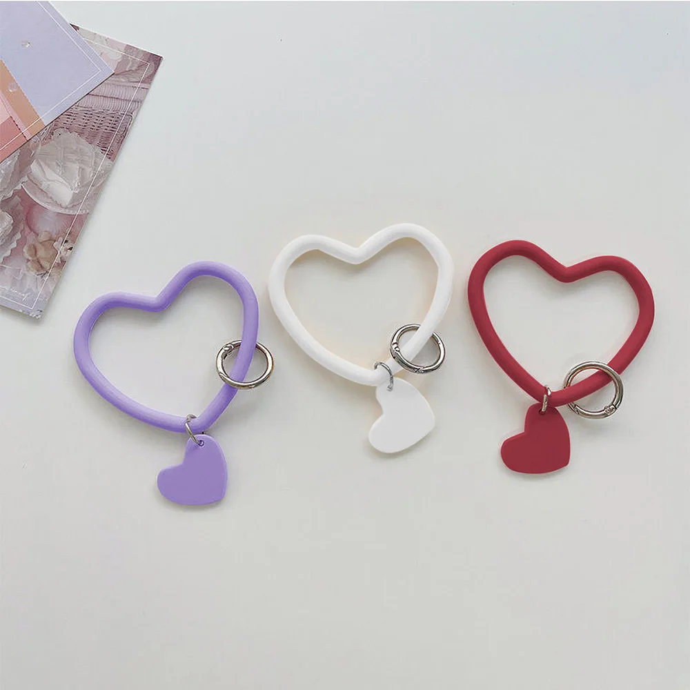 Anti-Lost Love Heart Keychain Mobile Phone Strap Ring Pendant Phone Hanging Lanyard Soft Silicone Wristband Bracelet Accessories