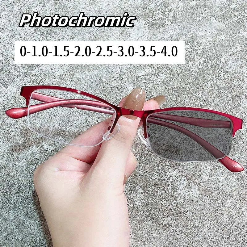 

New Blue Light Blocking Photochromic Eyewear Ultra Light Near Sight Business Eyeglasses Outdoor Color Changing Goggle To -4.0