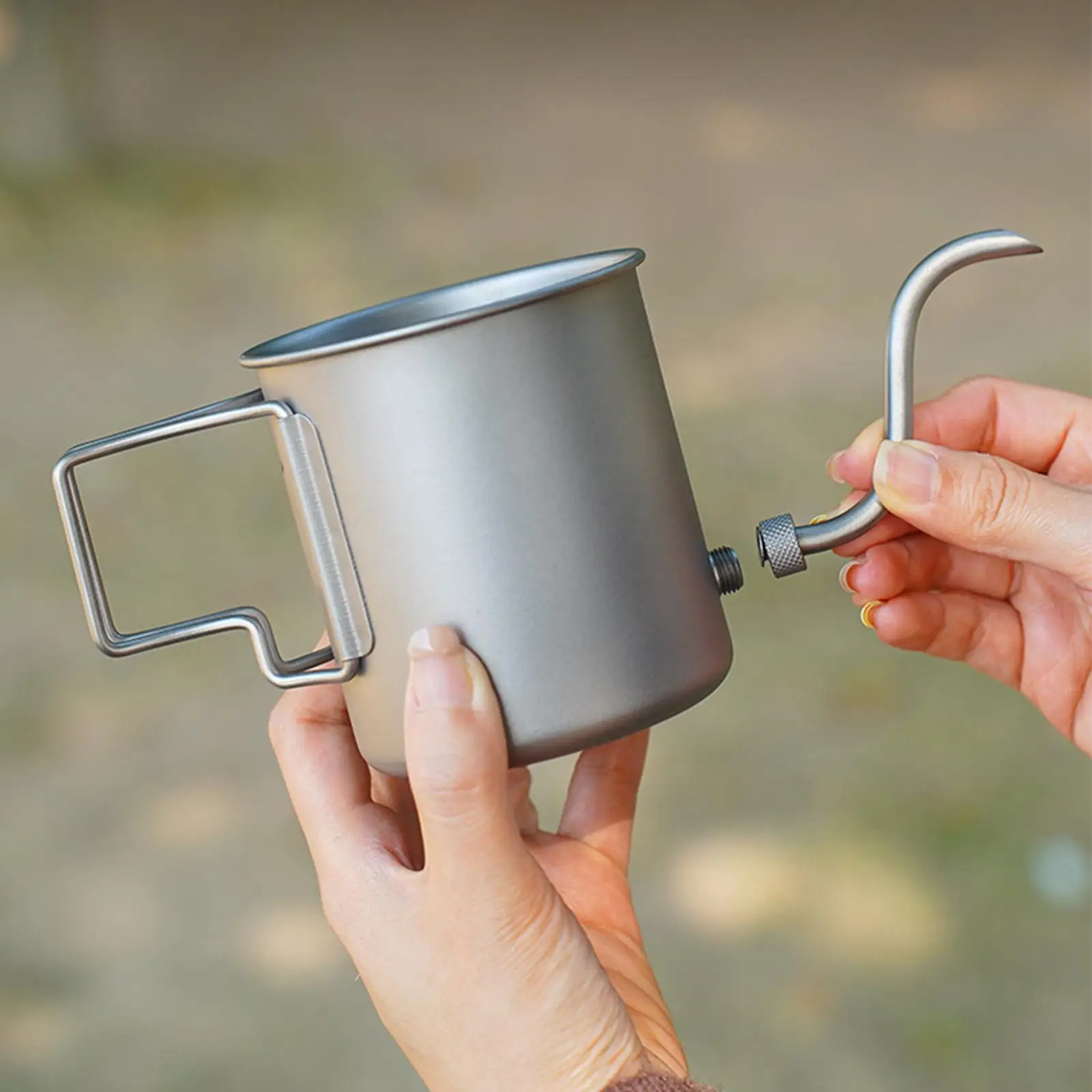 camping water bottle 420ml titanium steel kettle Portable Boiling Drinking Boiler detachable spout kettle With folding handle