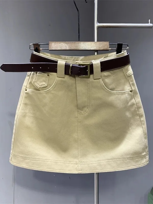 White Denim  Skirt Women's High Waist A-Line Anti-Light f Body Skirt Sli Wraparound Skirt Commute Pure Color