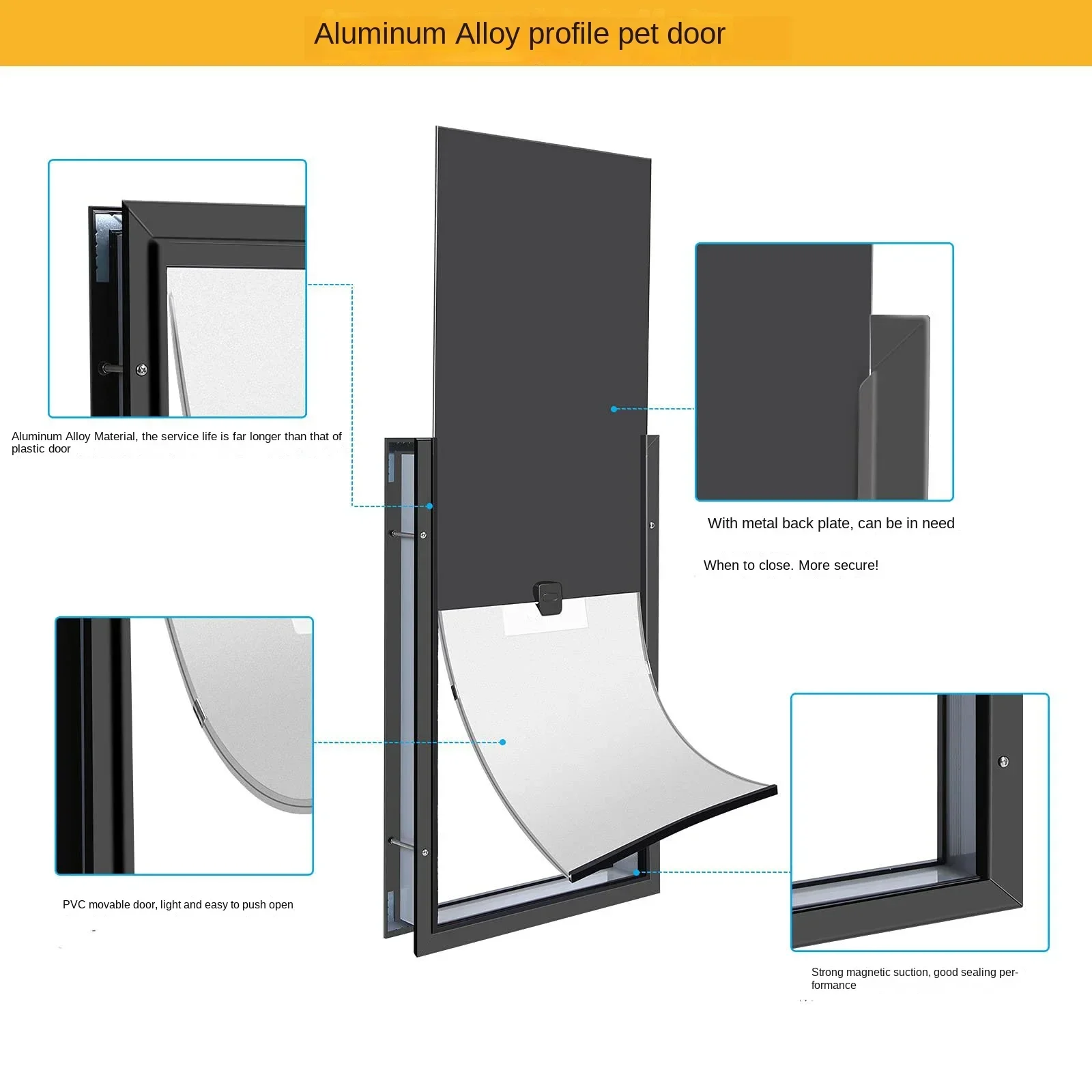 Aluminum Alloy Medium and Large Cat and Dog Pet Entrance and Exit Holes, Outdoor Free Two-way Wooden Doors, Glass Doors