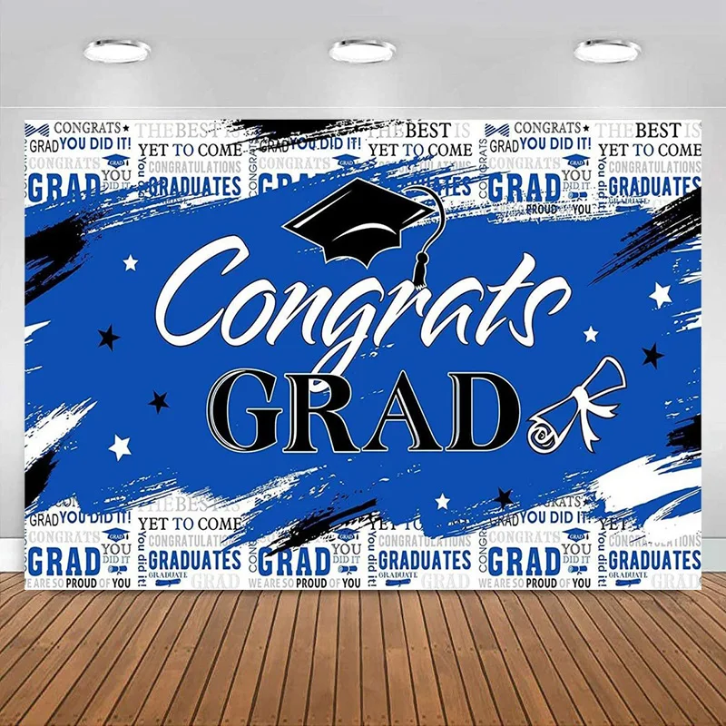 

Graduation Prom Party Photography Background Congraduation Party Blue white Decorations Supplies Graduate Backdrop Grad Banner