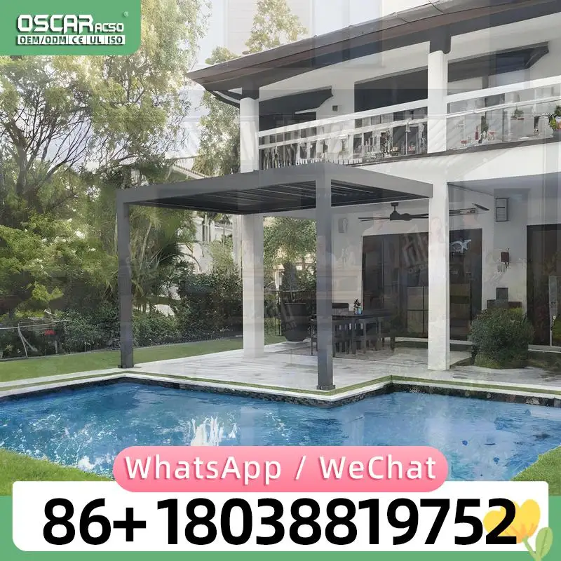 Pérgola Metálica de Aluminio para Exteriores, Moderna y de Lujo, con Techo de Láminas Impermeables, Estructura con Recubrimiento en Polvo, para Balcón, Patio o Jardín