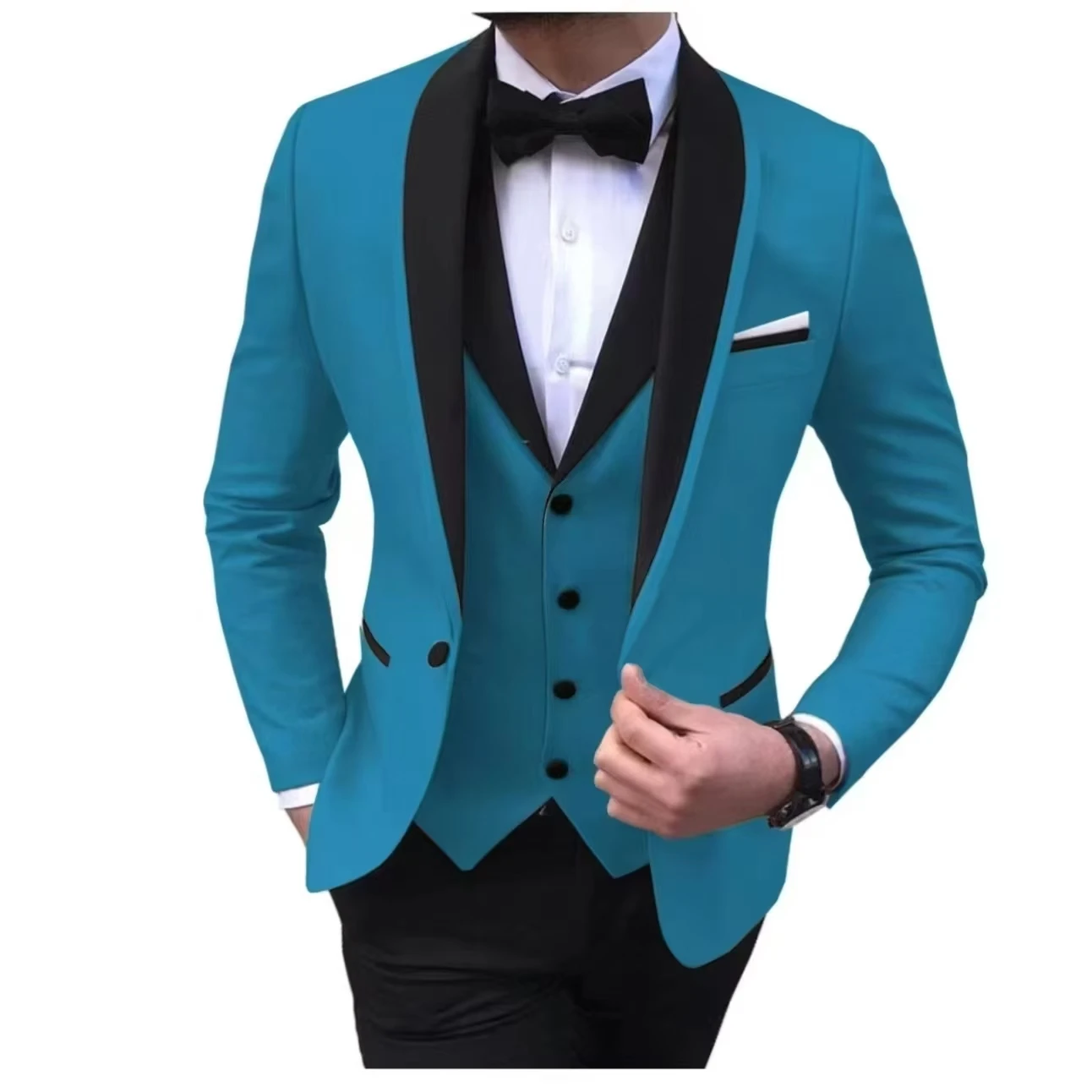 Terno masculino de luxo fino ajuste conjunto de 3 peças terno masculino festas de casamento à noite baile de formatura cerimônia noivo moda único botão casaco