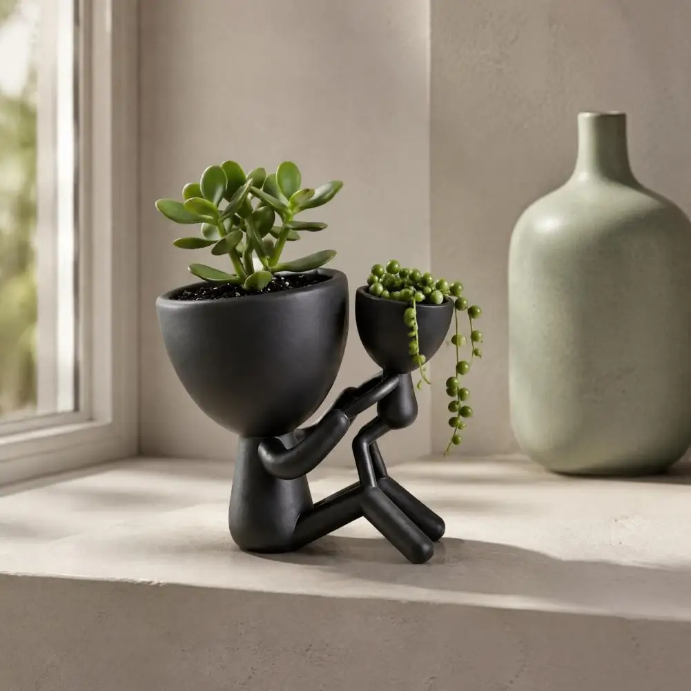 Compact Indoor Plant Holder 3d Printed Mother Child Embracing Planter Minimalist Dual Pots Modern Desktop Sculptural for Air