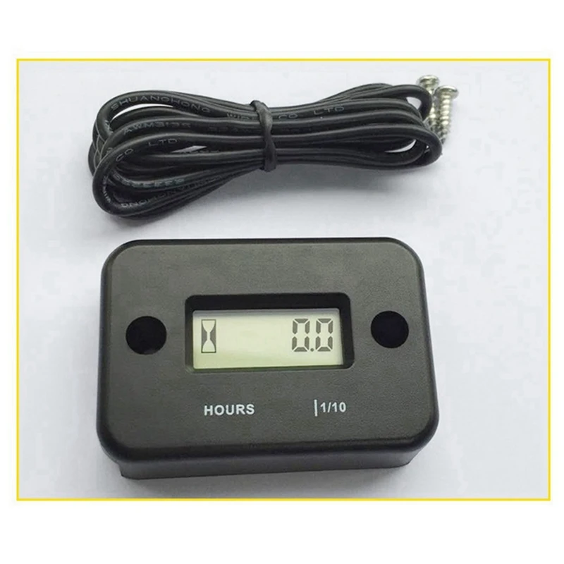 2X Waterproof LCD Display Digital Hour Meter Inductive Timer For Bike Motorcycle ATV Snowmobile Engine, Black