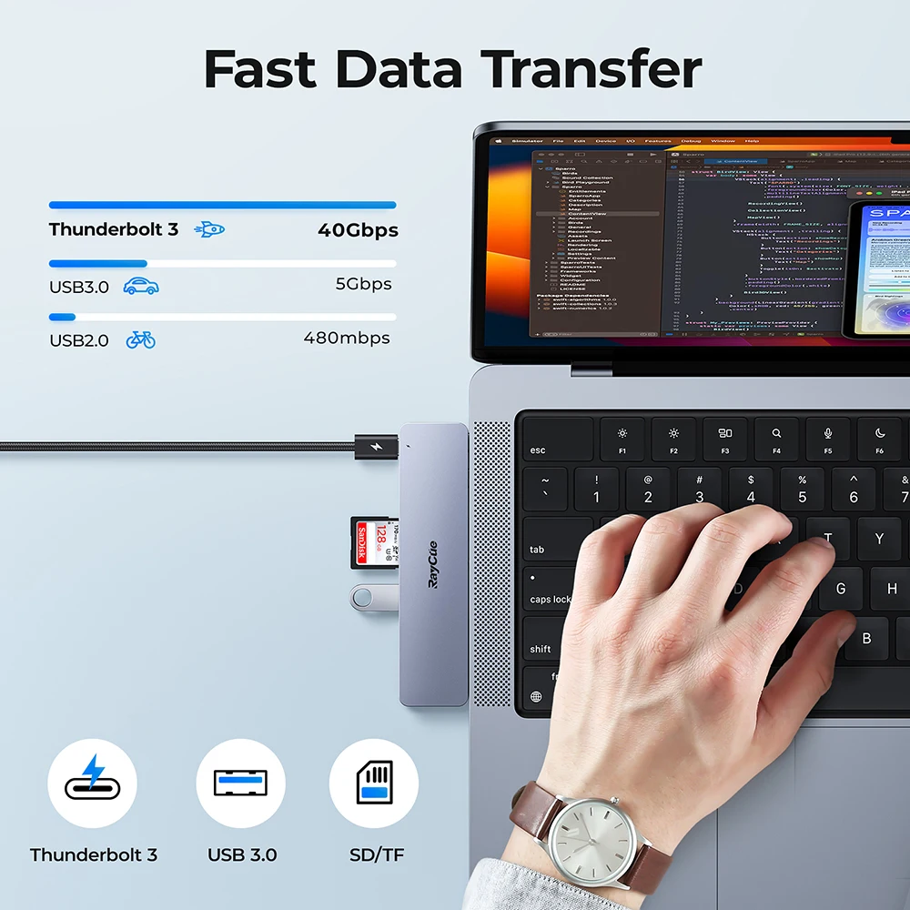 RayCue USB-C Hub for MacBook Pro Air 7-in-2 USB Docking Station Thunderbolt Dock 5K HDMI-compatible Adapter for M1 M2 Laptop