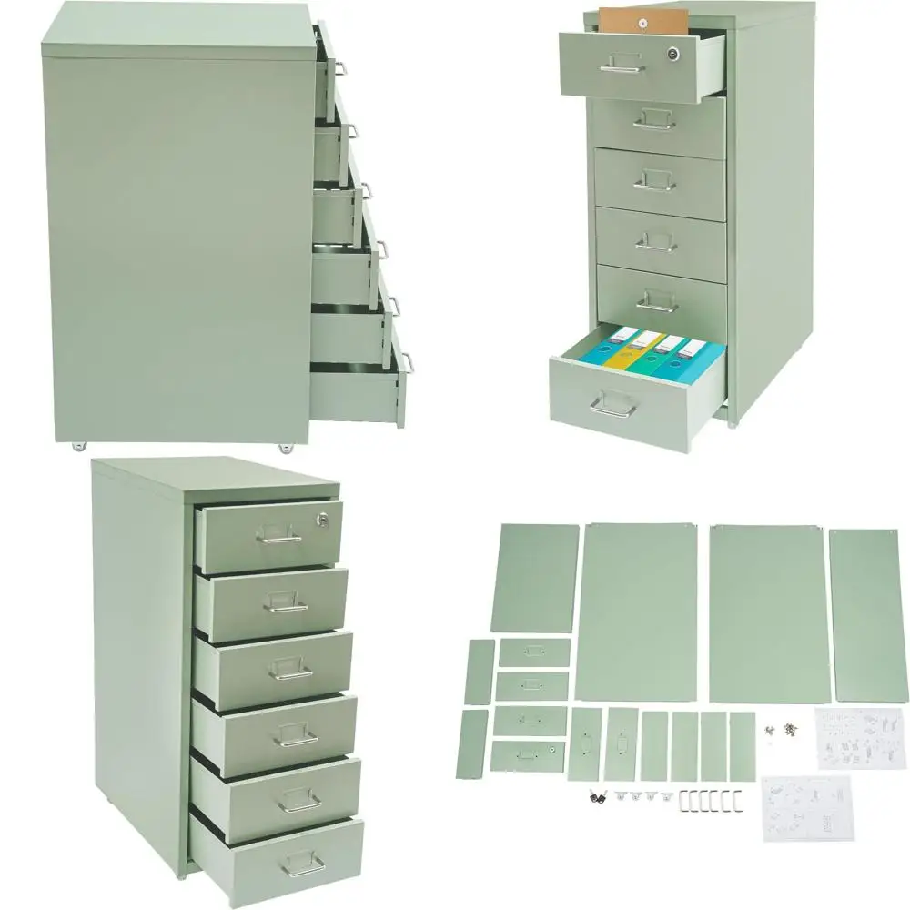 

Зеленый металлический вертикальный шкаф для документов с замком, 6-ящичный офисный органайзер для файлов форматов A4/F4/Letter/Legal