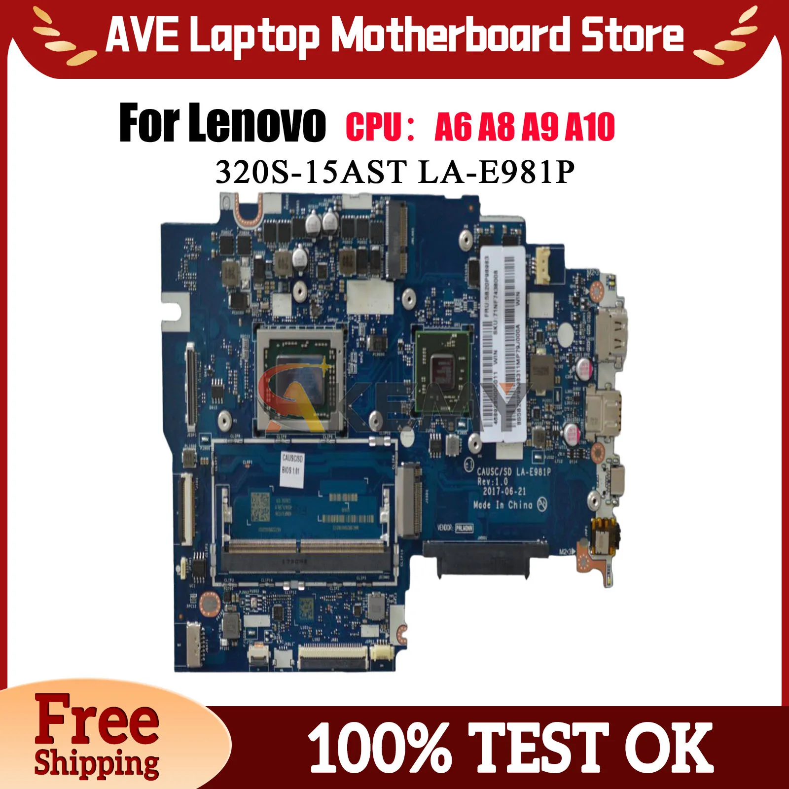 

LA-E981P для Lenovo Ideapad 320S-15AST, материнская плата для ноутбука с процессором A6 A9, UMA, 100% полностью протестирована