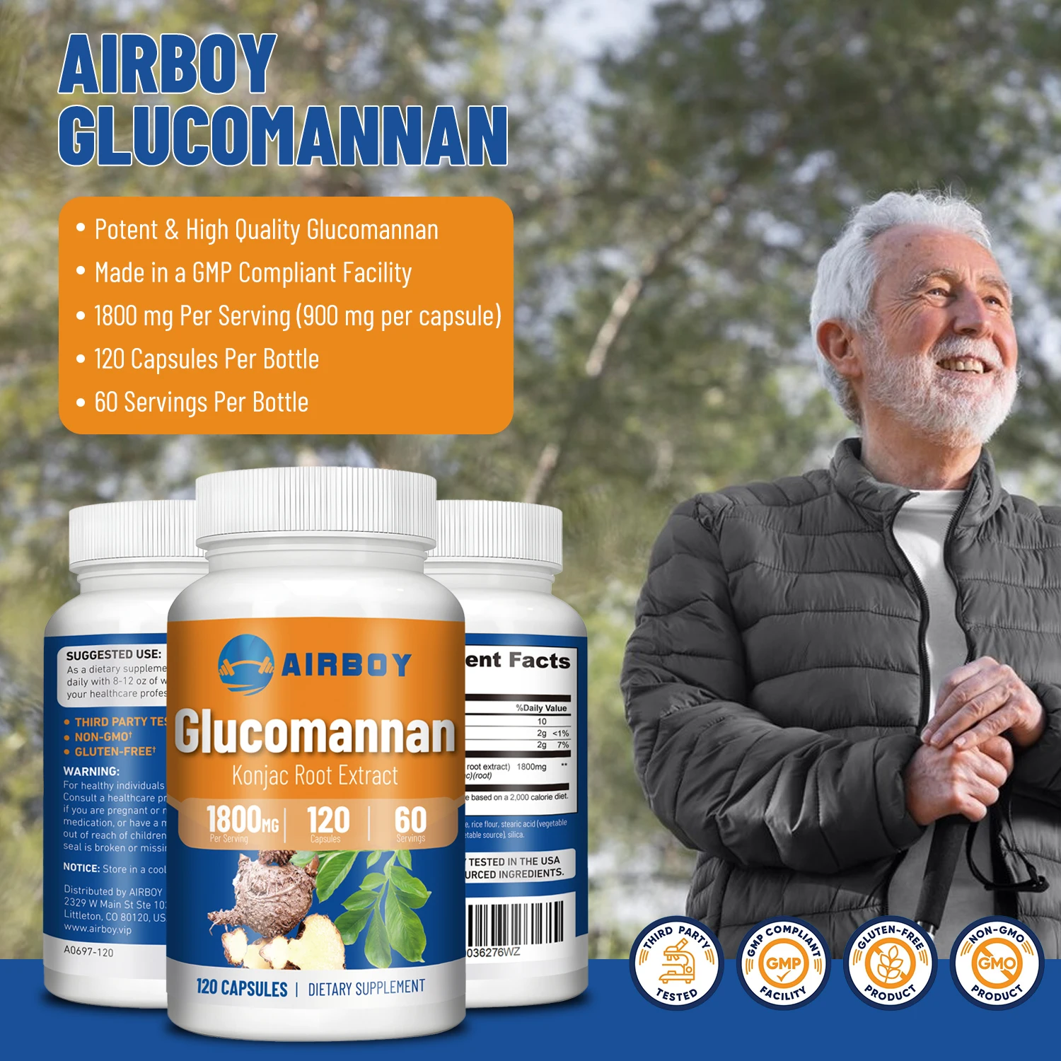 Glucomannan 1800mg - Natural Fiber Source, Energy Management