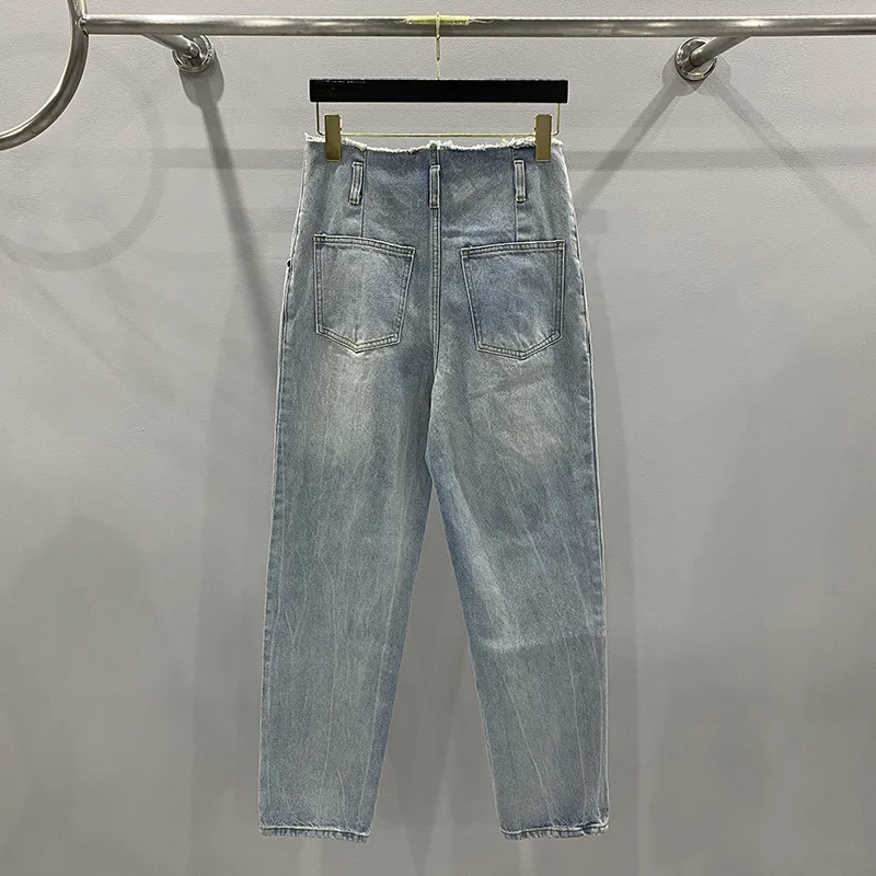 

Jeans For Women 2024 New Summer Washed Blue Loose Wide-Leg Vintage Long Pants Casual Style High Quality Designer Brand