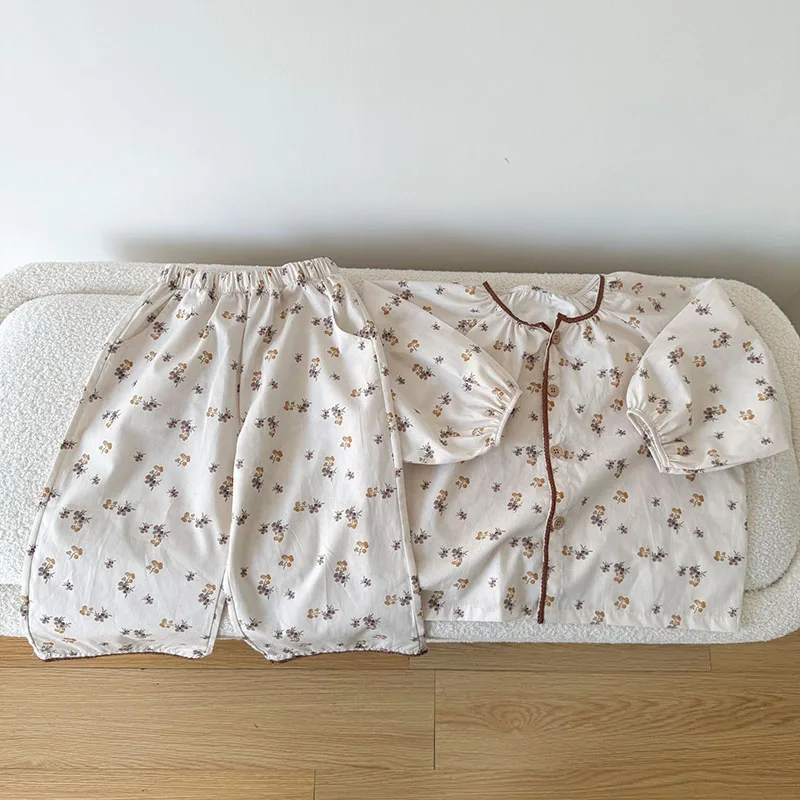 MILANCEL New Autumn Kids Home Clothing 1-9T Sweet Floral Girls Loungewear Loose Korean Cotton Children Long Sleeves Pajamas 2PCS