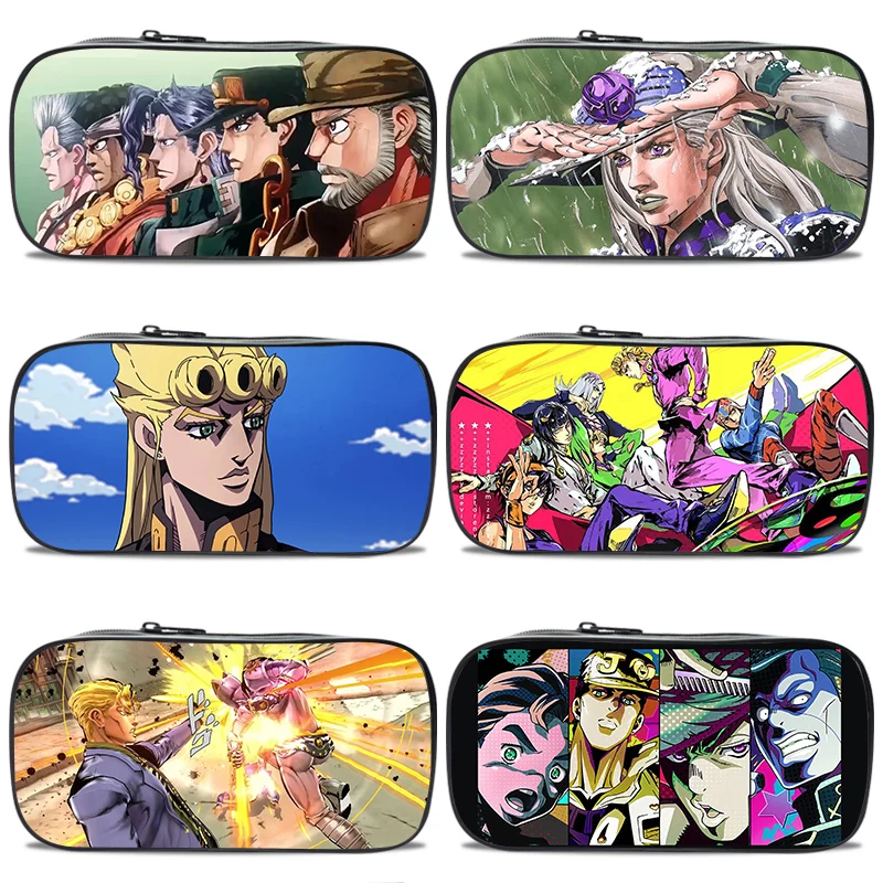 21cm X 10cm Pencil Cases Bags Canvas JoJo’s Adventure Kujo Jotaro Jolyne Weather Report Giorno Giovanna Anime Stationery Storage