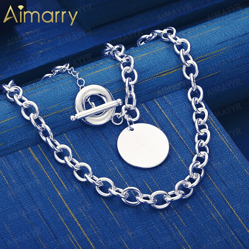 925 Sterling Silver Simple Smooth Round Necklace 18 Inches Women's Party Banquet Engagement Wedding Fashion Jewelry