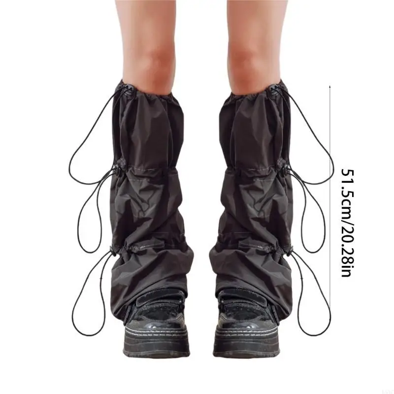 L5YC Harajuku Cargo Leg Covers with Adjustable Drawstring Motorcycle Punk Baggy Footless Socks Stacked Leg Warmers for Women