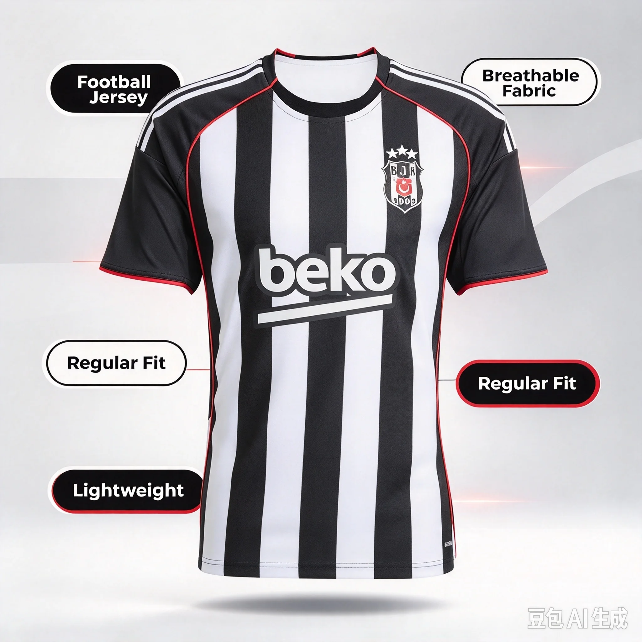 Fan Style Home Soccer Jersey Turkish Super Lig Men's Fan Version Black White V-Neck Breathable Football 3D Print Parent-child
